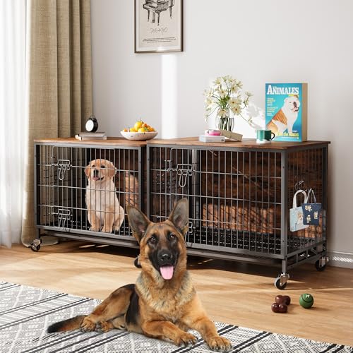 Heavy Duty Metal Dog Crate with Shelves, Indoor Outdoor Pet Kennel Y8516