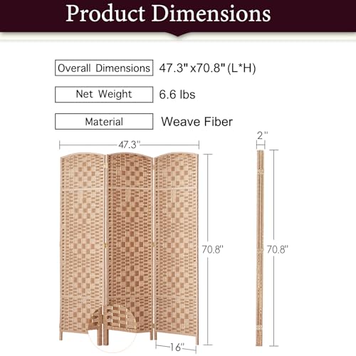 Rose Home Fashion 6 ft Tall Room Divider 4 Panel Folding Privacy Screen, Dark Coffee C8634