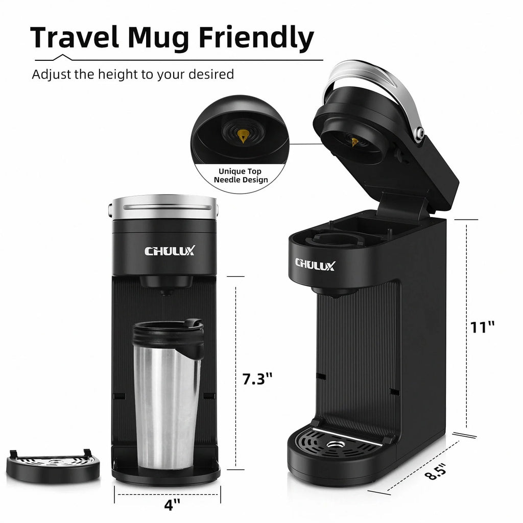 CHULUX Mini Single Serve Coffee Maker for K Pod & Ground Coffee U7469