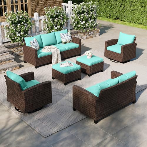 HERA'S HOUSE Patio Furniture Set with 56" Fire Pit Table, 6 Pieces 7 Seats Wicker Sectional Z546196
