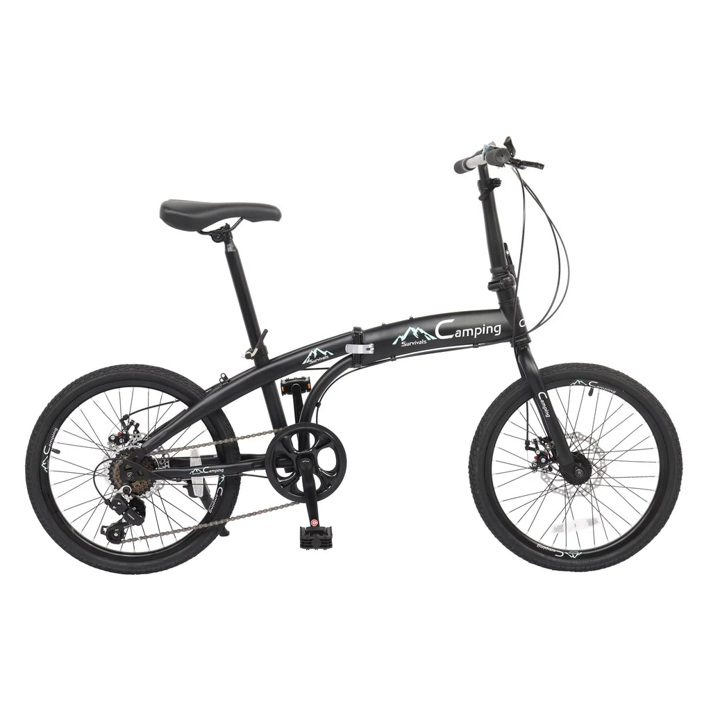 Campingsurvivals 20 Folding City Bike, Shimano 7 Speed Bicycle, for Adults, Women, Men, Black