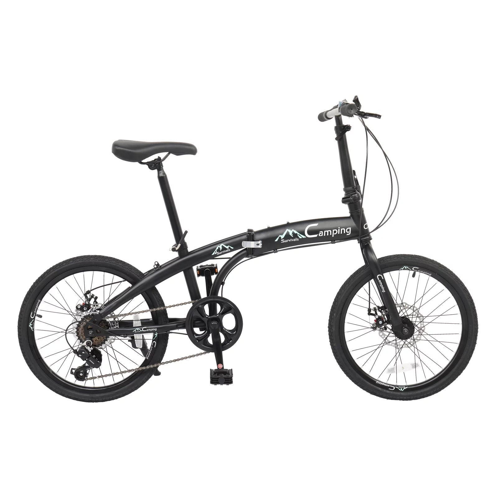 Campingsurvivals 20 Folding City Bike, Shimano 7 Speed Bicycle, for Adults, Women, Men, Black