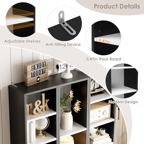 FOTOSOK 8-Tier Media Tower Rack, Tall Narrow Bookcase, Black/Brown W19438