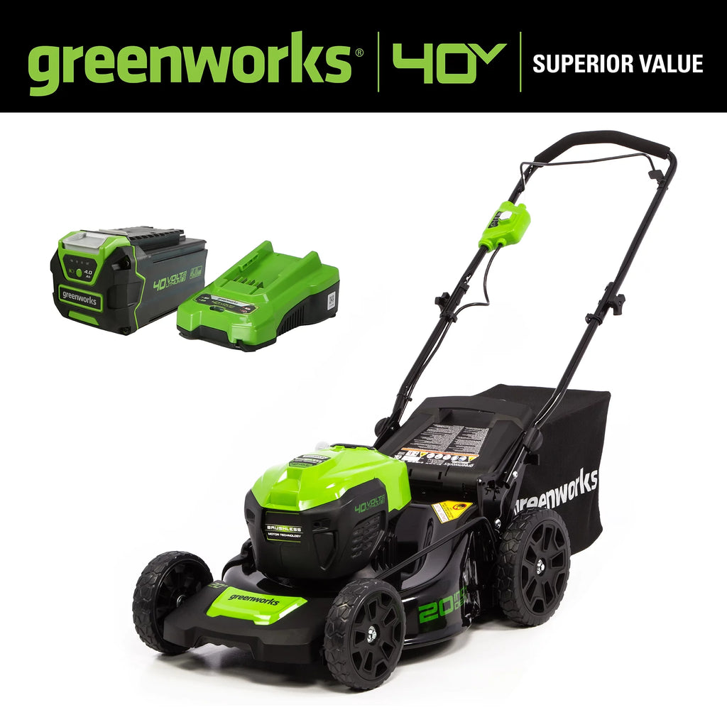 Greenworks 40V 20" Brushless Push Lawn Mower with Battery & Charger C7079