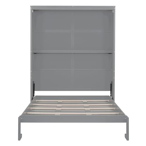 Harper & Bright Designs Queen Murphy Bed Frame with Storage Shelves, Gray R249