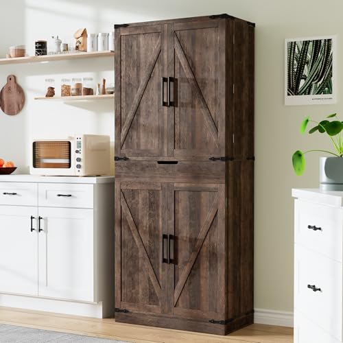 72" Tall Storage Cabinet with Adjustable Shelves & Steel Frame, Dark Grey F5479