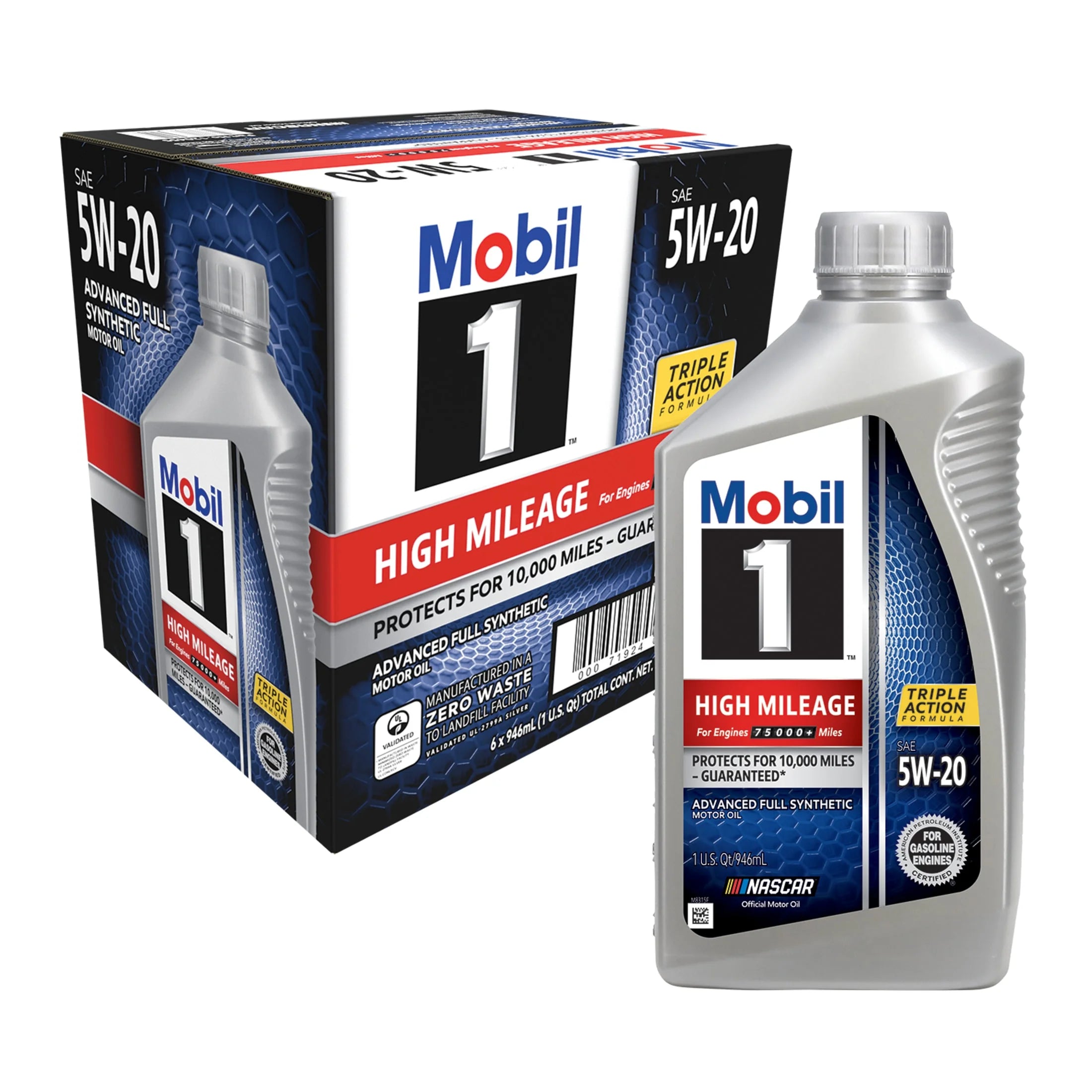 Mobil 1 High Mileage Full Synthetic Motor Oil 5W-20, 1 Quart Q8465