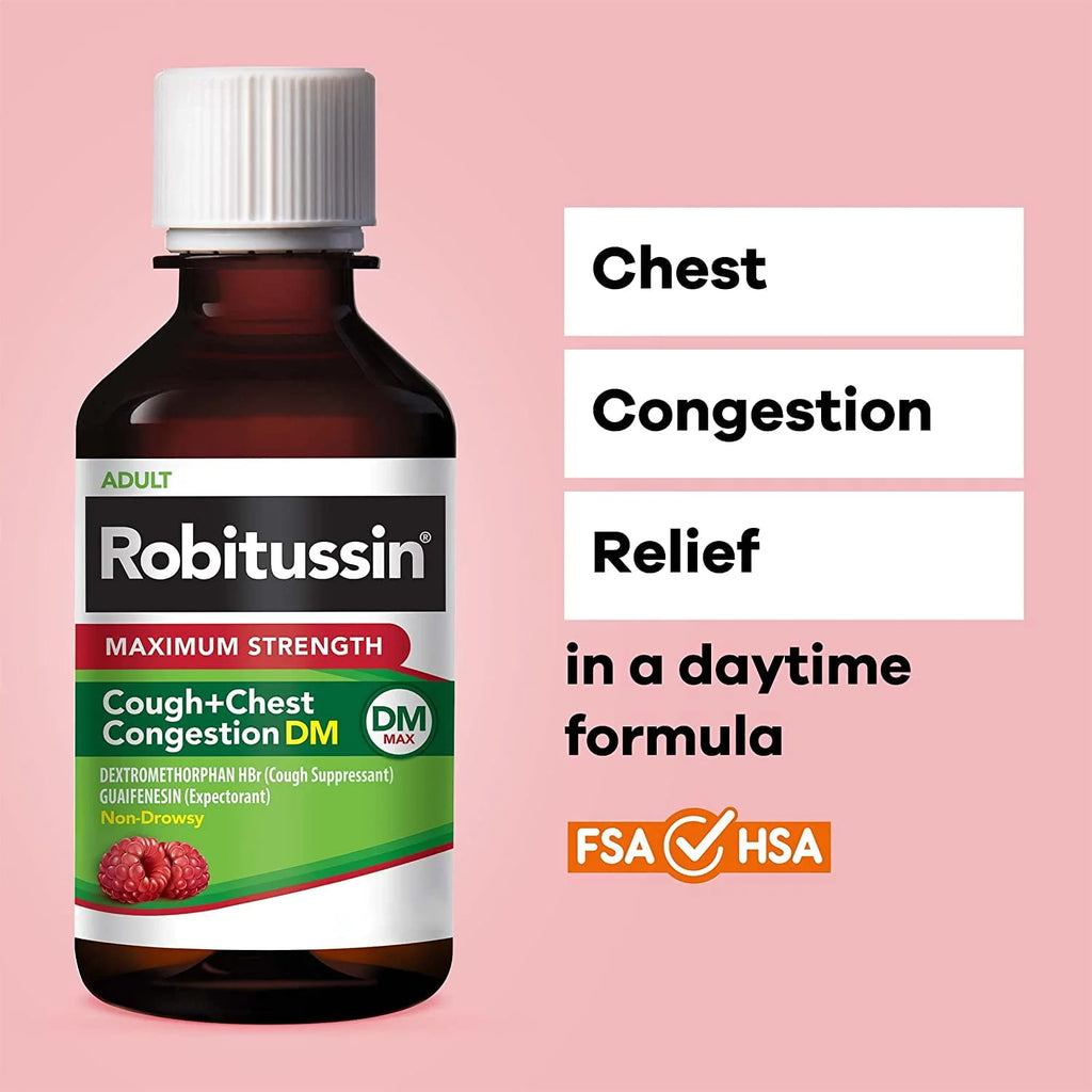 Robitussin Adult Maximum Strength Cough + Chest Congestion DM Max Raspberry Flavor B7180