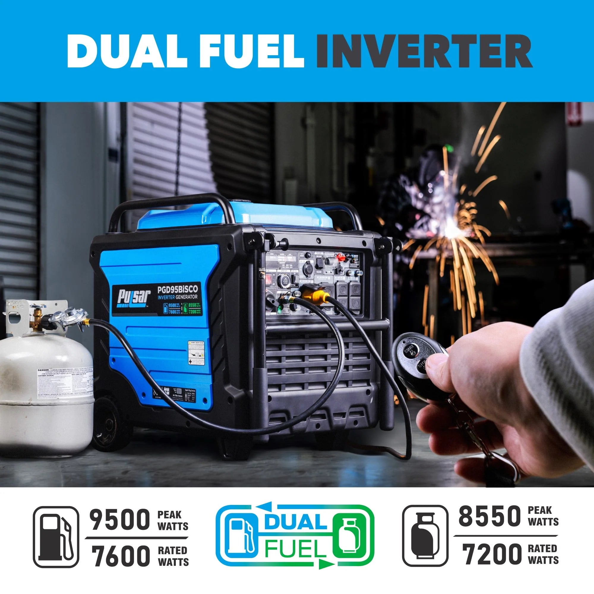 Pulsar 9,500 Watt Dual Fuel Inverter Generator with Remote Start L6111