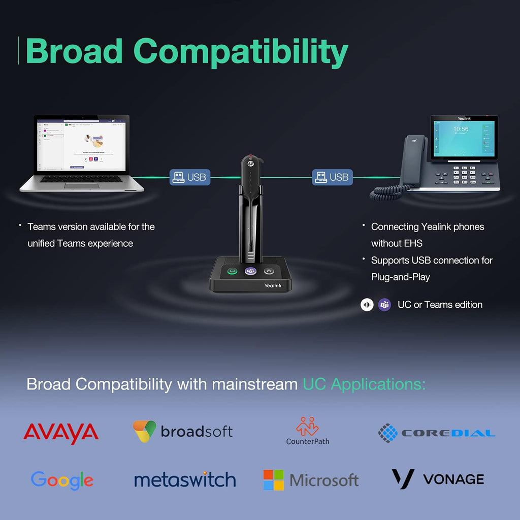 Yealink WH63 Wireless Headset with Microphone for PC and Teams Certified Y837819