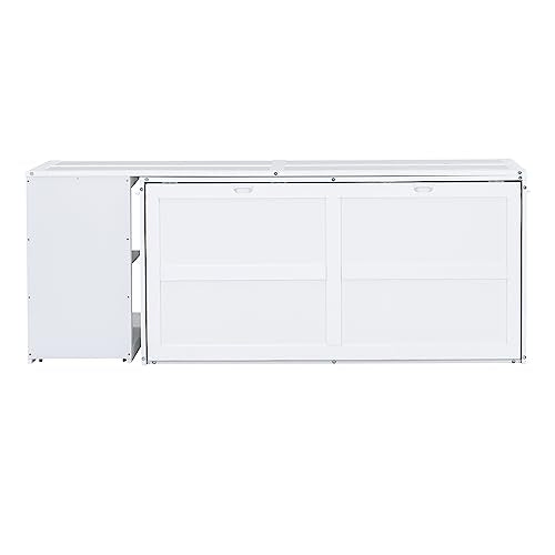 Merax Queen Murphy Bed with Rotable Desk, Storage Shelves, Grey W17874