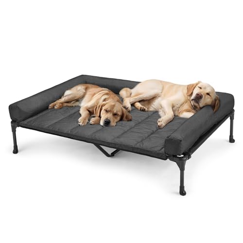 Veehoo Elevated Dog Bed with Removable Waterproof Bolster Cushion, Breathable Mesh, Indoor Outdoor, 42x30 inches, Beige U875430