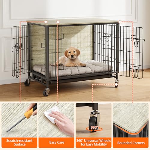 Heavy Duty Metal Dog Crate with Shelves, Indoor Outdoor Pet Kennel Y8516