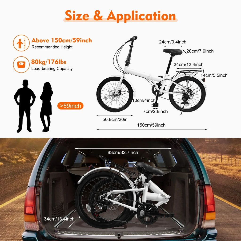 20-inch 7-Speed Folding Bike Urban Commuter Bicycle E555