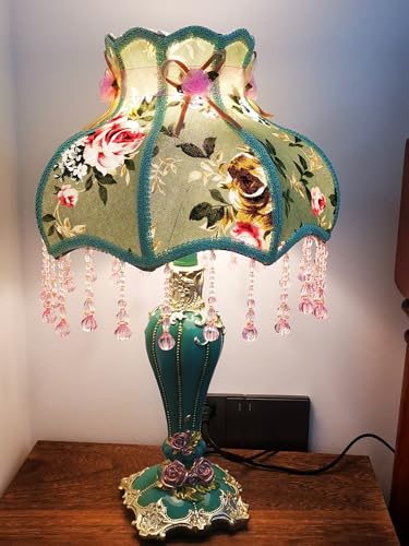 Vintage Floral Fabric Table Lamp with Beaded Lampshade G3551