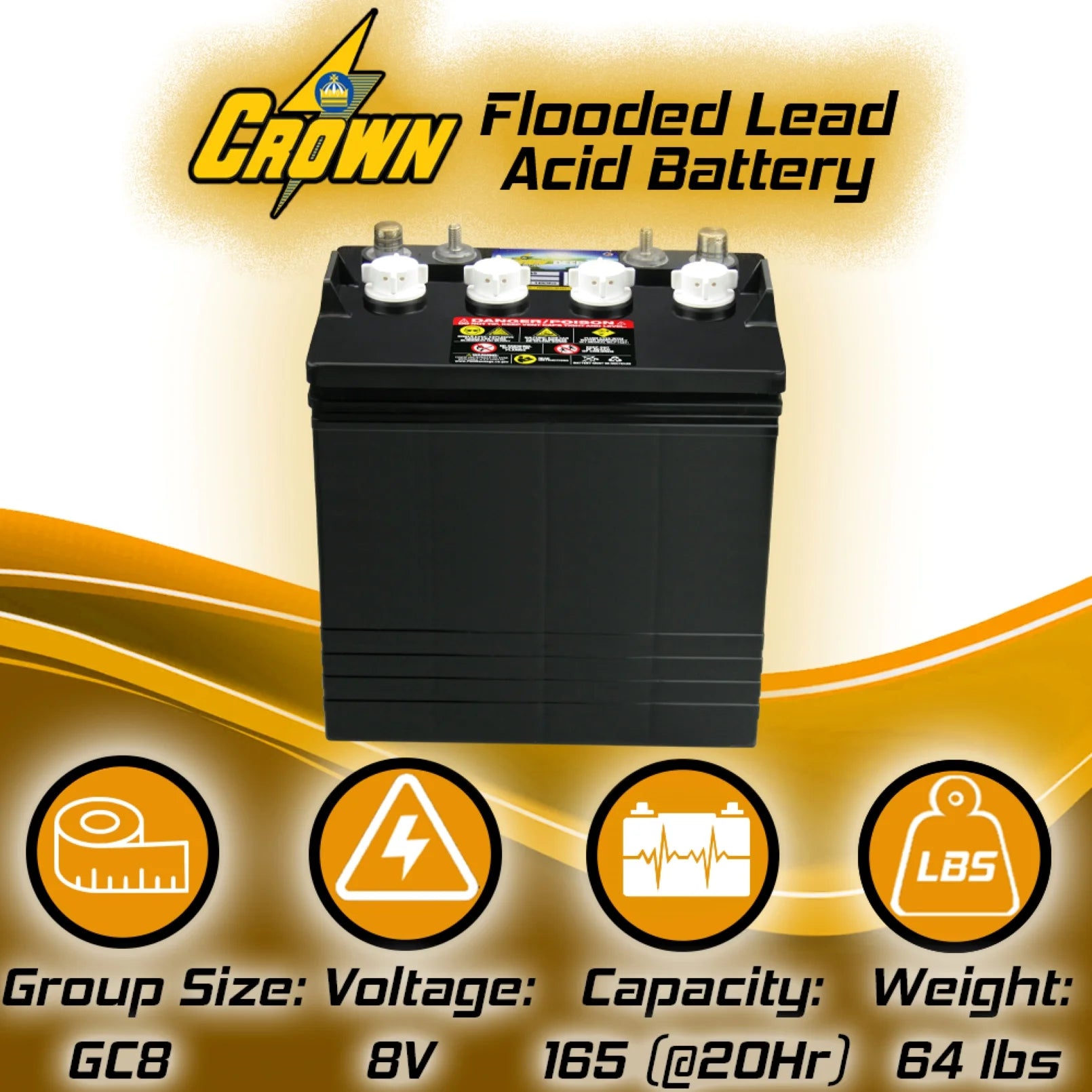 Crown CR-165 8V Deep-Cycle Flooded Battery M779