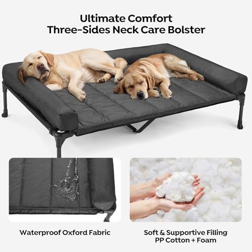 Veehoo Elevated Dog Bed with Removable Waterproof Bolster Cushion, Breathable Mesh, Indoor Outdoor, 42x30 inches, Beige U875430