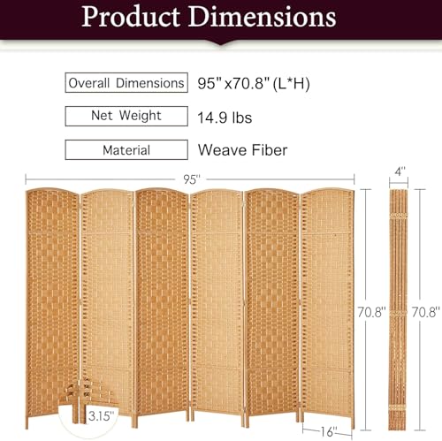 Rose Home Fashion 6 ft Tall Room Divider 4 Panel Folding Privacy Screen, Dark Coffee C8634