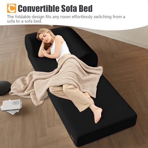 COMAX Folding Sofa Bed Convertible Chair Bed Corduroy 3-in-1 Floor Couch, Dark Grey E940