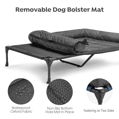 Veehoo Elevated Dog Bed with Removable Waterproof Bolster Cushion, Breathable Mesh, Indoor Outdoor, 42x30 inches, Beige U875430