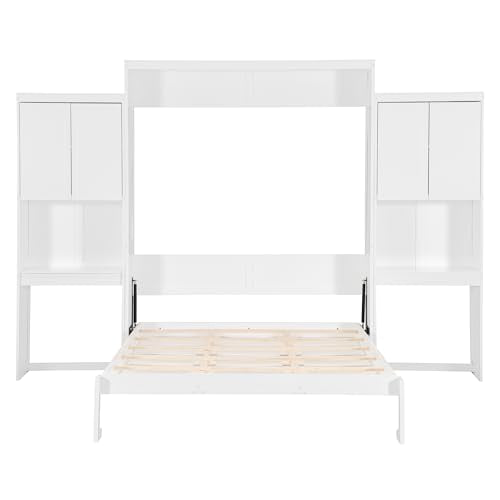 SOFTSEA Queen Murphy Bed with Desk and Storage, Espresso S562