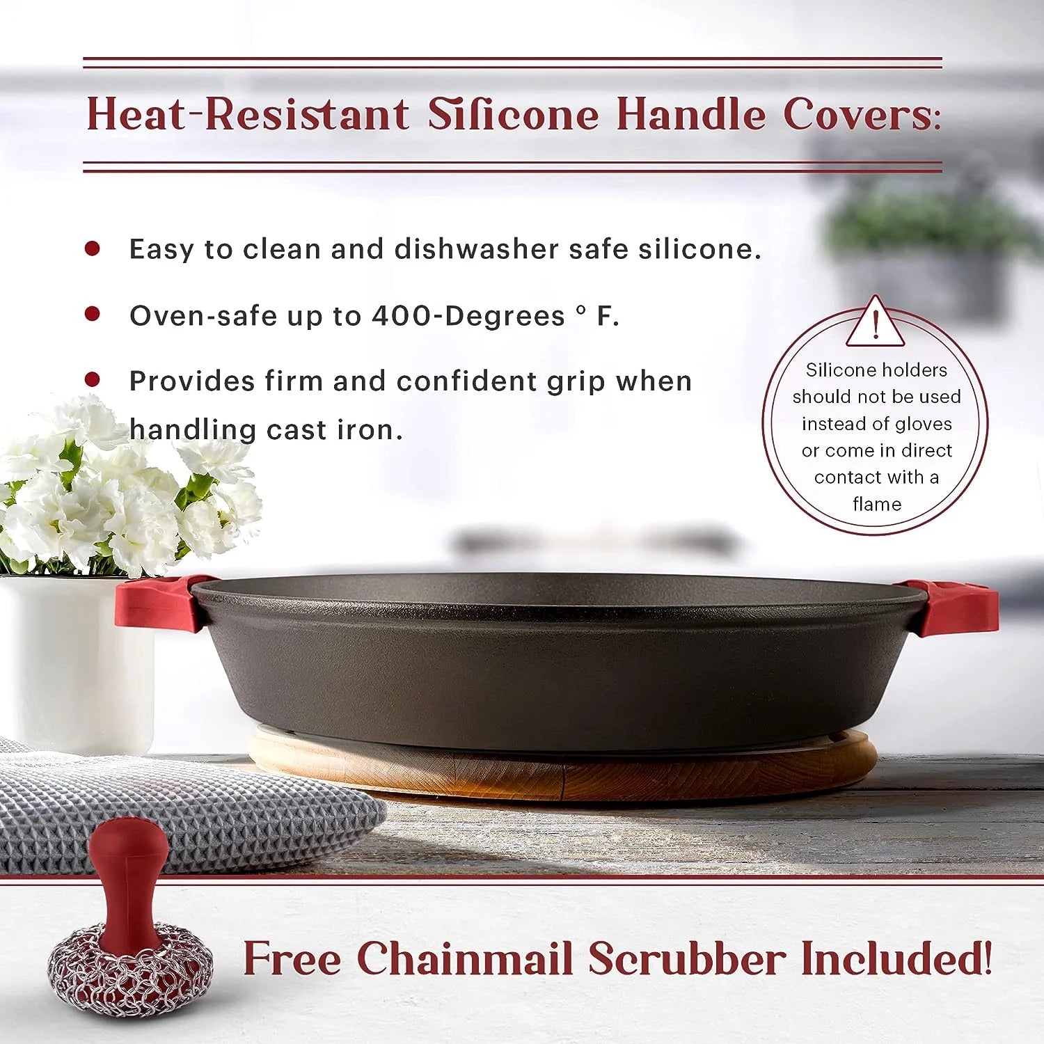 Cuisinel 15" Lidded Cast Iron Skillet Pre-Seasoned with Silicone Handle Covers D6582
