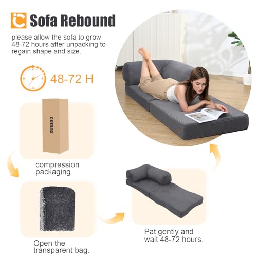 COMAX Folding Sofa Bed Convertible Chair Bed Corduroy 3-in-1 Floor Couch, Dark Grey E940