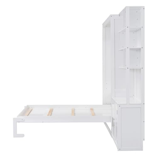PURLOVE Wood Twin Murphy Bed with Light and USB, Gray W600663