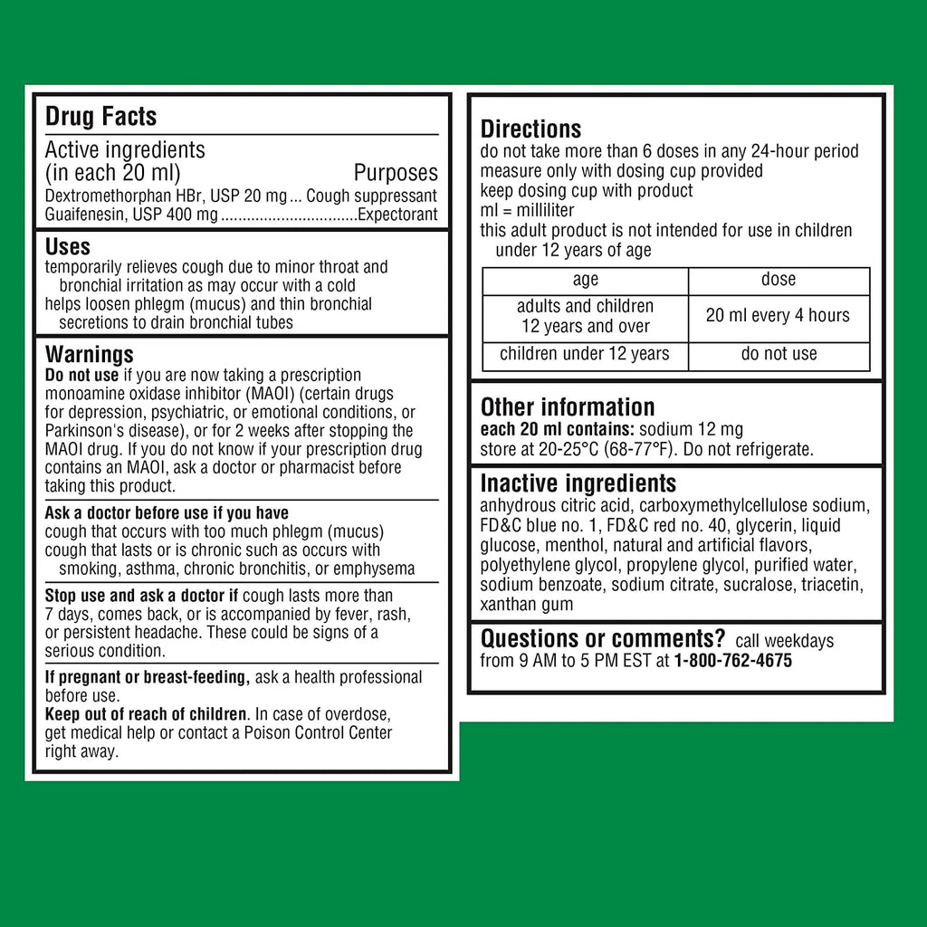 Robitussin Adult Maximum Strength Cough + Chest Congestion DM Max Raspberry Flavor B7180