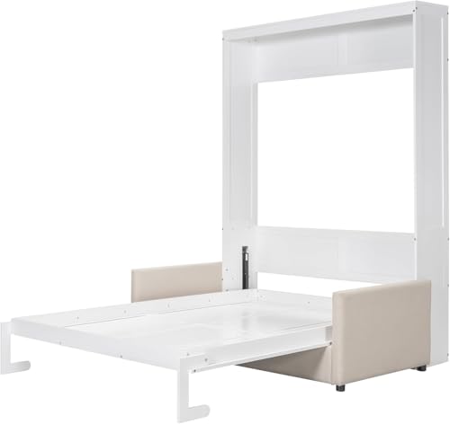 MERITLINE Queen Murphy Bed with Couch and Storage Shelves, White M951