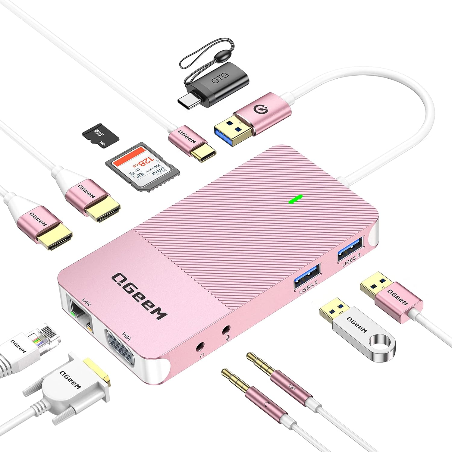QGeeM USB 3.0 Docking Station, USB C Hub to HDMI Dual Monitor Adapter, Pack of 2 T276