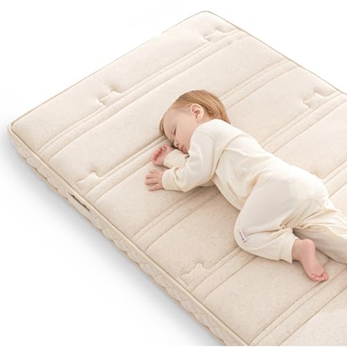 Baby & Toddler Crib Mattress, Organic Breathable Fabric Cover ＆ High Density Support Air Fiber, Removable and Washable Cover, 4" Firm Soft Crib Mattress, Fits Standard Toddler Beds