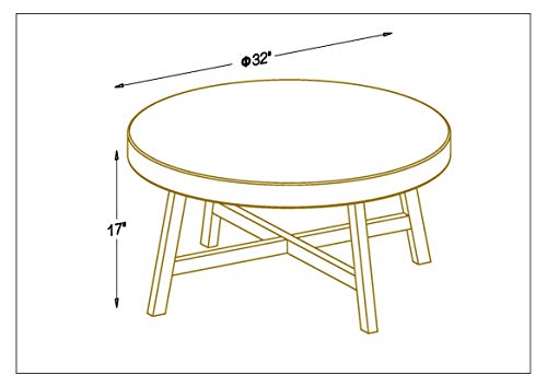RANDEFURN Round Seagrass Coffee Table with Pine Wood X Base, 32 x 17 Inches E987219