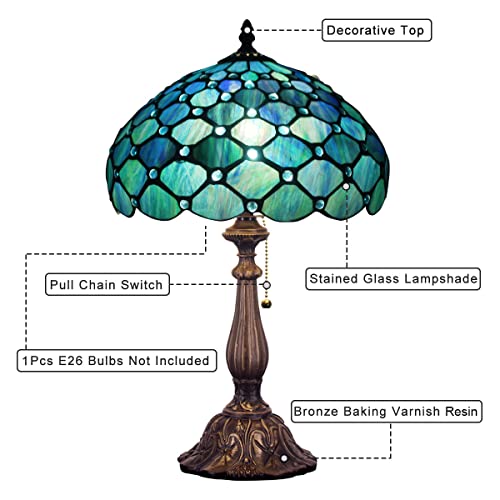 Tiffany Stained Glass Table Lamp Sea Blue Pear J2662