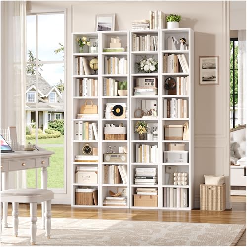 FOTOSOK 8-Tier Media Tower Rack, Tall Narrow Bookcase, Black/Brown W19438