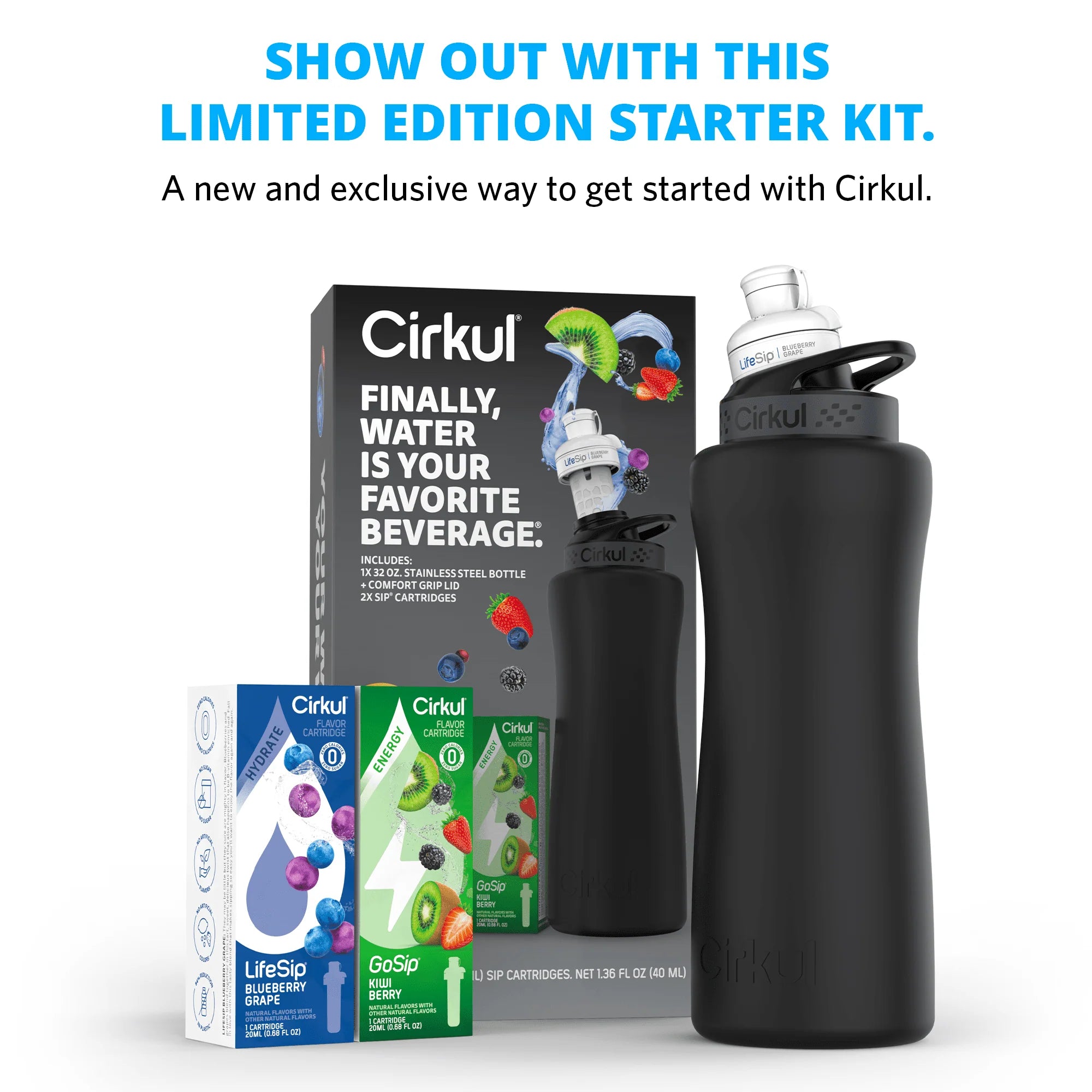 Cirkul 32oz Rose Gold Stainless Steel Water Bottle Starter Kit with 2 Flavor Cartridges Y563