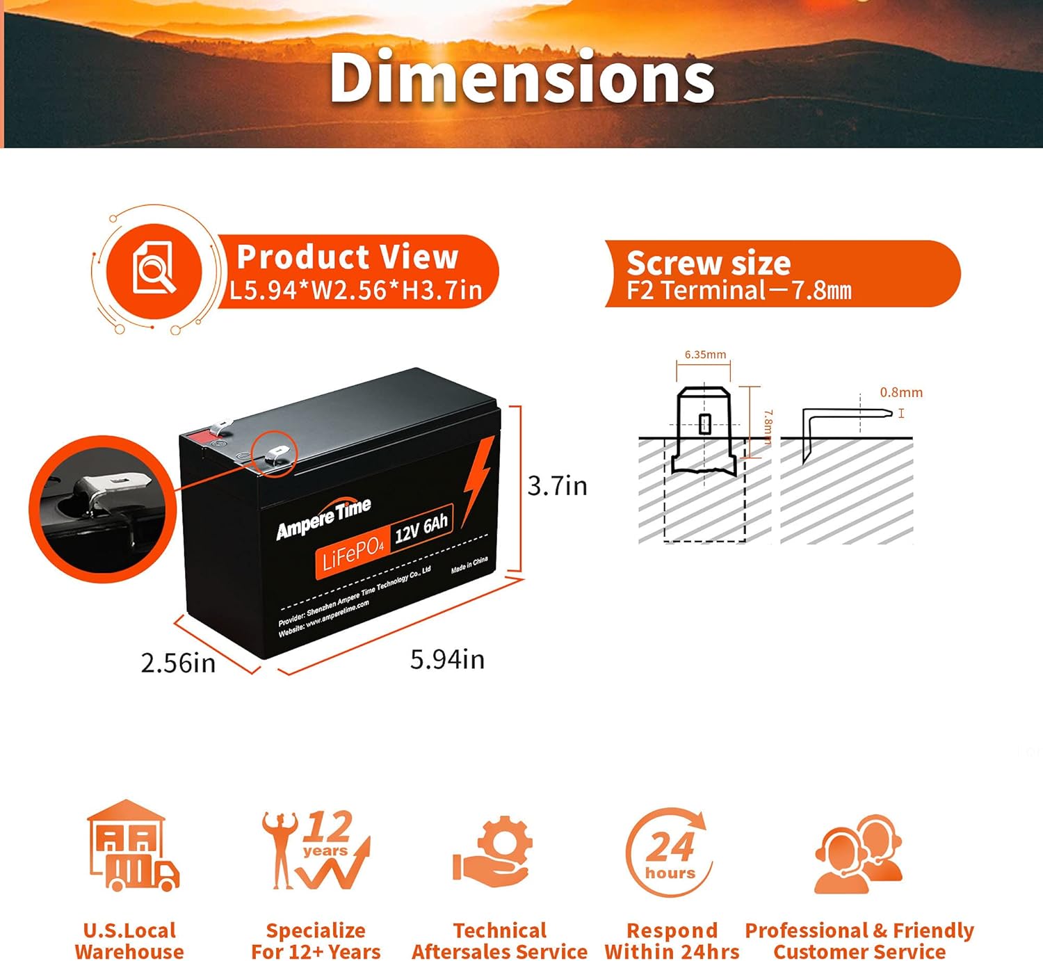 Ampere Time 12V 200Ah Plus LiFePO4 Battery with 200A BMS N84511