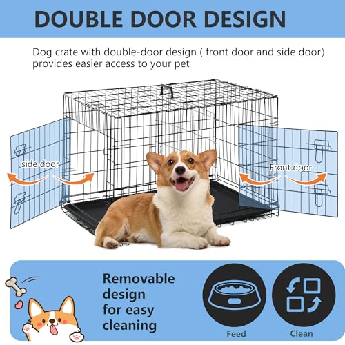 FDW Dog Crate for Large Dogs 48 Inch Folding Metal Wire Cage Double Door N1299