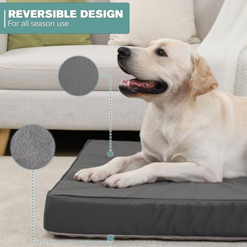 Vonabem Waterproof Dog Bed Large Medium Sized Dogs Outdoor Orthopedic Crate Pad Washable Gray 35"x22" C409
