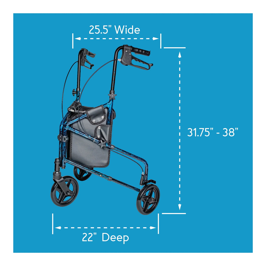 Carex Aluminium 3 Wheel Rollator Walker for Seniors, Height Adjustable Y94999