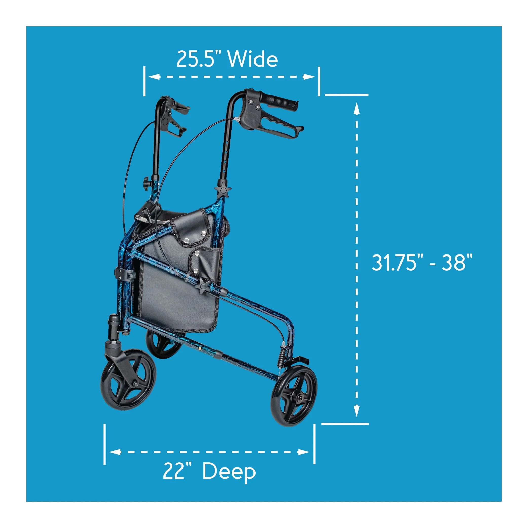 Carex Aluminium 3 Wheel Rollator Walker for Seniors, Height Adjustable Y94999