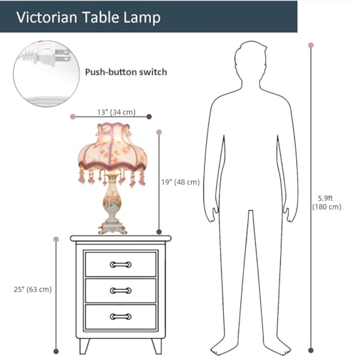 Vintage Floral Fabric Table Lamp with Beaded Lampshade G3551