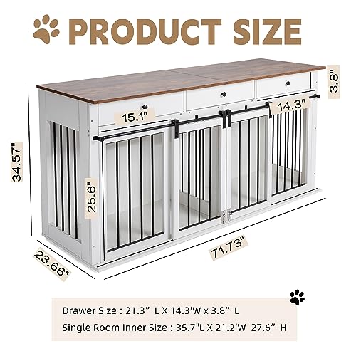 Sunseen Dog Crate Furniture Large Breed Wooden Kennel with Room Divider & 3 Drawer, Double Doors, Black F4828