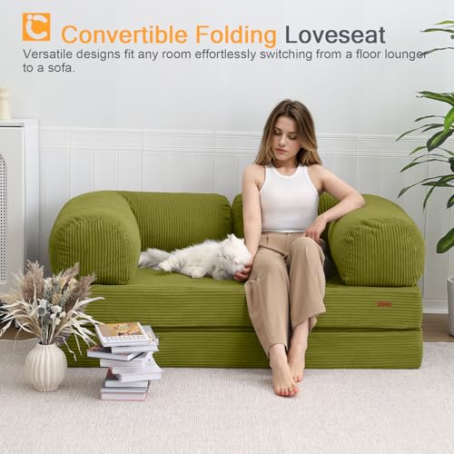 COMAX Folding Sofa Bed Convertible Chair Bed Corduroy 3-in-1 Floor Couch, Dark Grey E940