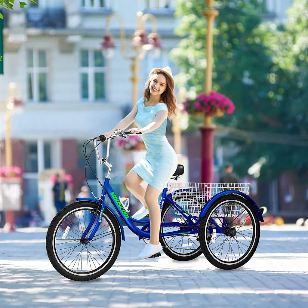 FICISOG 26 Adult Tricycle, 3 Wheel 7 Speed, 450lbs Capacity with Basket X547