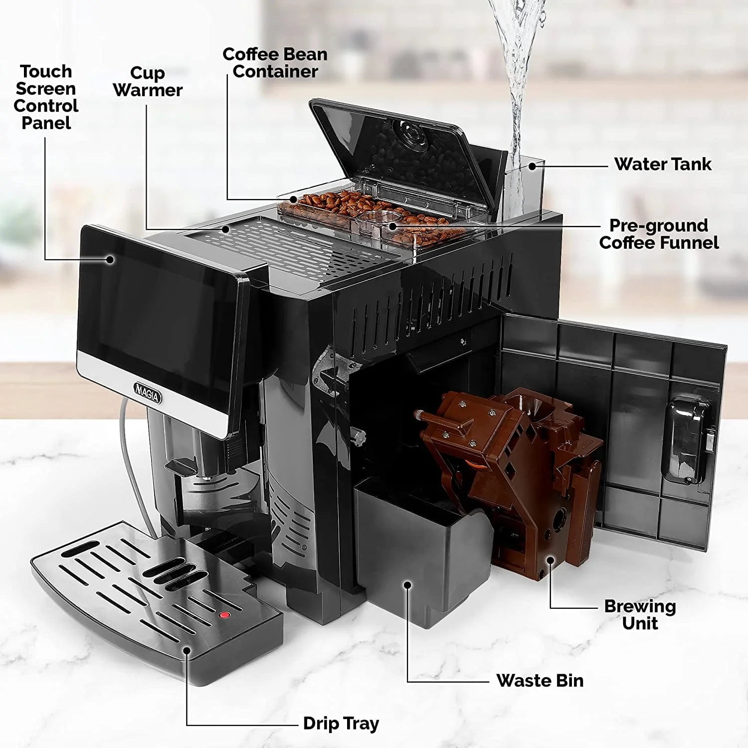 Zulay Kitchen Magia Super Automatic Espresso Machine 1800ml Black Y69142