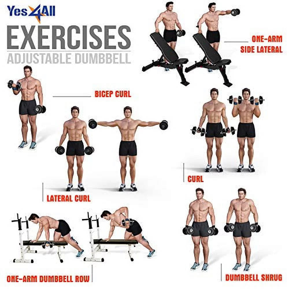 Yes4All 200 lbs Adjustable Dumbbell Set, Cast Iron Pair D6439
