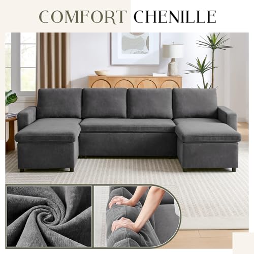 55" 3-in-1 Convertible Sleeper Sofa Bed with Adjustable Backrest, Chenille, Beige R49011