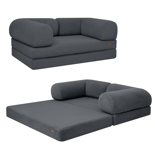 COMAX Folding Sofa Bed Convertible Chair Bed Corduroy 3-in-1 Floor Couch, Dark Grey E940