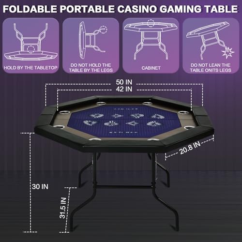 Foldable 50" Octagon Poker Table with Cup Holders L79369